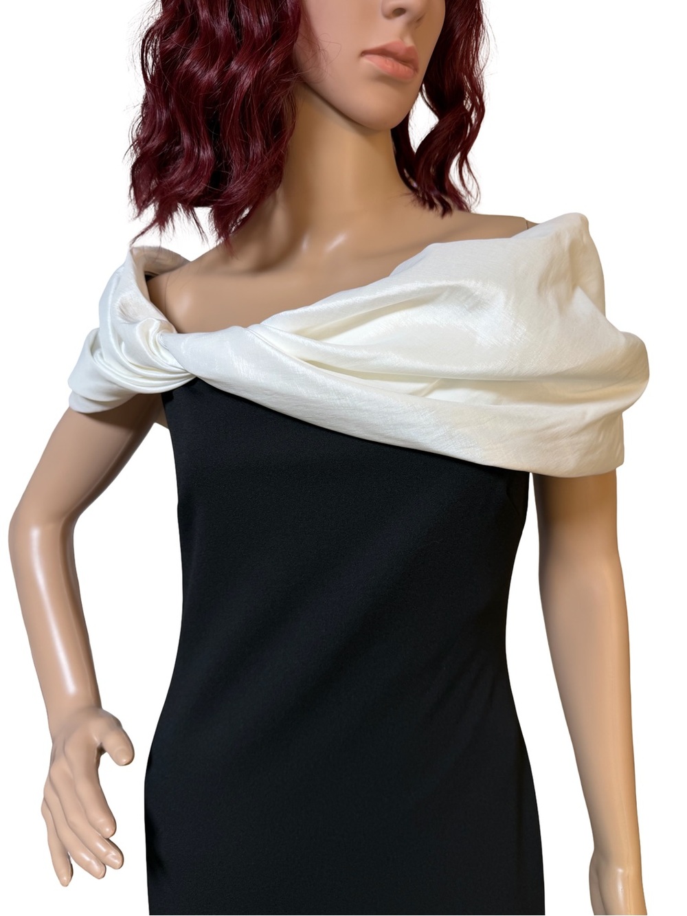 Betsey & Adam NWT Retro Black & White Off Shoulder Maxi Evening Gown (0858) - Picture 4 of 11